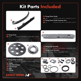 A-Premium Engine Timing Chain Kit W/Tensioner & Sprocket & Guide & More [fit SOHC, 4Cyl 2.4L, KA24E] Compatible with Nissan 240SX 1989-1990, Axxess 1990, D21 1990-1994, Pickup 1995-1997, Stanza 90-92