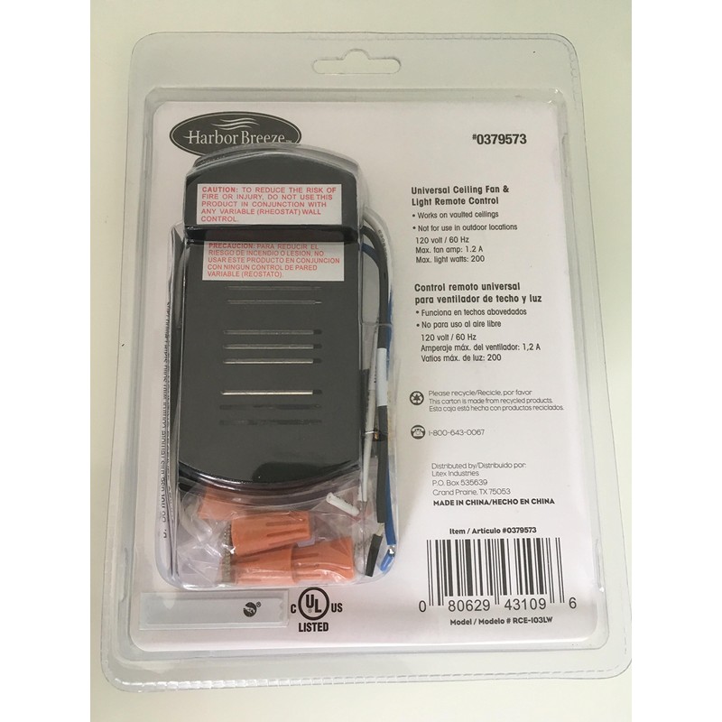 Harbor Breeze Universal Ceiling Fan & Light Remote Control