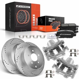 A-Premium Rear Drilled and Slotted Disc Brake Rotors and Ceramic Pads Kit Compatible with Nissan Murano 09-18, Pathfinder 13-18 & INFINITI M35h 12-13, M37/M56 11-13, Q70L 15-17, QX60 14-18 8PC-Set