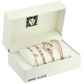 Anne Klein Women's Premium Crystal Accented Rose Gold-Tone Watch and Bracelet Set