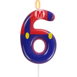 FAMGift Blue Red 6th Birthday Candle for Boys Girls - Birthday Cake Decorations, Number 6 Cake Topper, Cartoon Game Themed Party Decor Kids Party Supplies