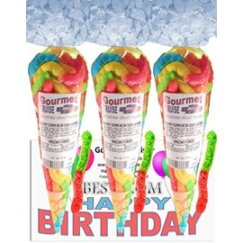 Best Mom Happy Birthday Series Bright Sour Worms (NET WT 31 OZ) (Pack of 3) In 1 Box Gourmet Kruise Signature Gift Bags