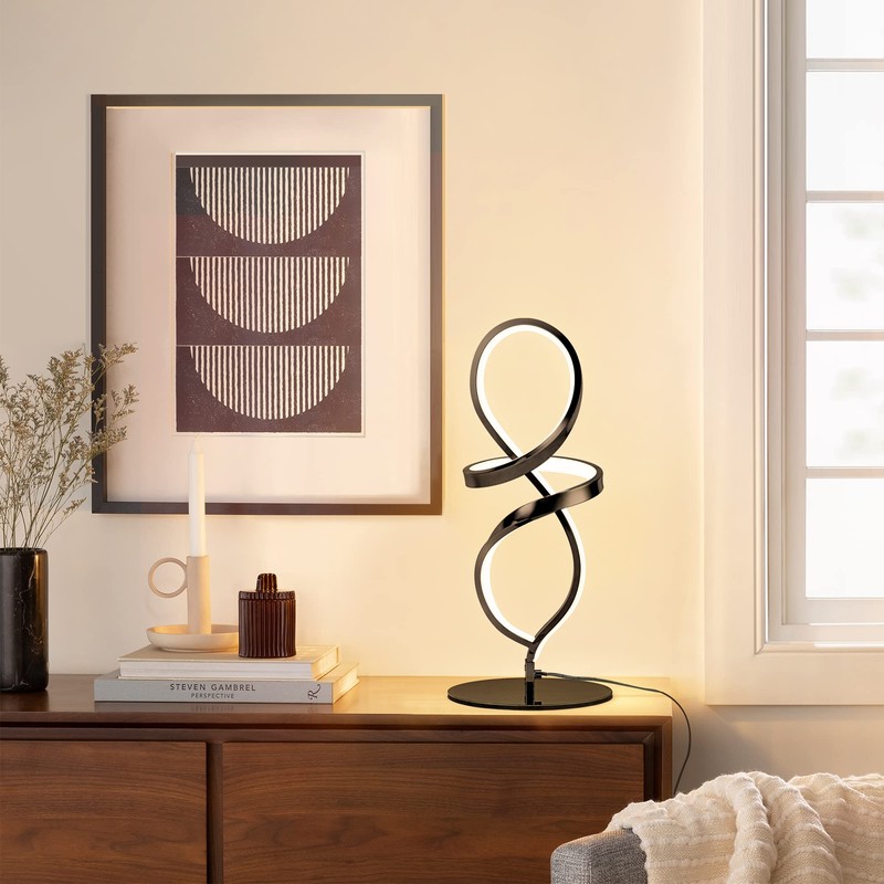 Mayful Modern Table Lamp with LED Spiral Design, Bedside Lamp