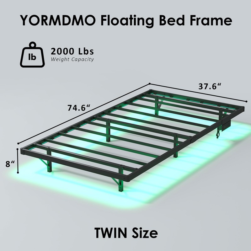 YORMDMO Floating Bed Frame Twin Size, Heavy Duty Bedframe with