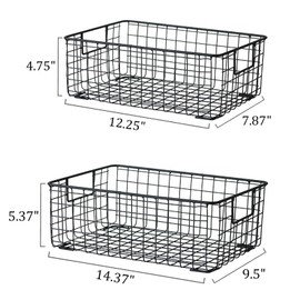 Kingrol 2 Pack Wire Storage Baskets with Handles, Metal Organizer Basket Bins for Home, Office, Nursery, Laundry Shelves Organizer