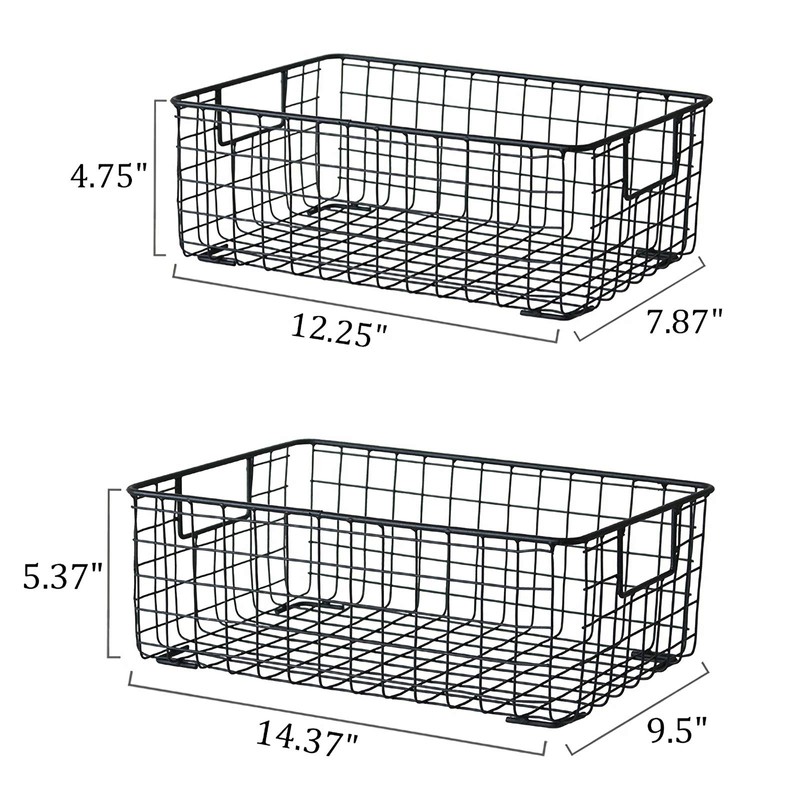 Kingrol 2 Pack Wire Storage Baskets with Handles, Metal Organizer