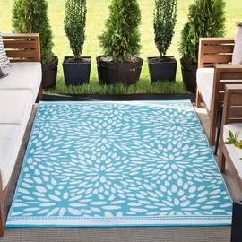 Tayse Nuala Aqua Reversible Plastic Straw 9x12 Indoor Outdoor Rug for Patios Garden Picnic Camping Mats Waterproof and Washable