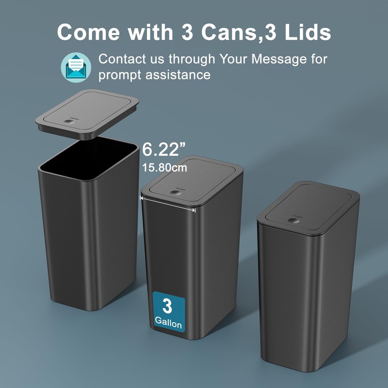 N. NETDOT 3 Pack Small Trash Can with lid, 3