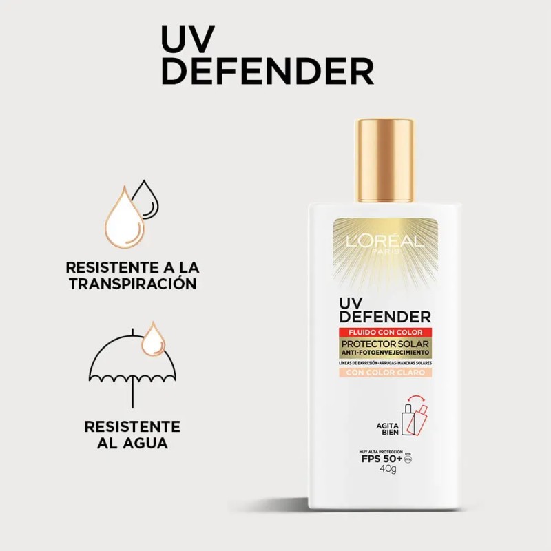 L'Oreal Paris Protector Solar Fluid FPS50+ UV Defender Tono Claro