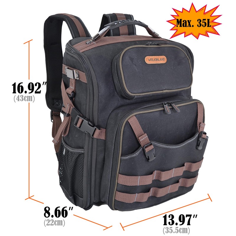 WELKINLAND Waxed-Canvas Tool Backpack - Heavy-Duty Electrician Backpack with HVAC