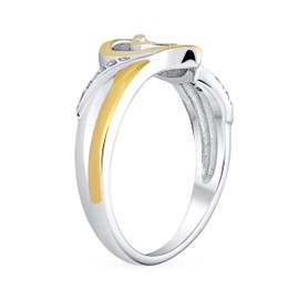 Romantic Delicate Two Tone CZ Accent Cubic Zirconia Twisting Intertwined Bands Promise Heart Ring For Women Gold Plated .925 Sterling Silver
