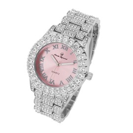 Charles Raymond Women's Big Rocks Bezel Colored Dial with Roman Numerals Fully Iced Out Watch - ST10327LA (ST10327LA SLV Pink)