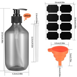 Pack of 4 Refillable Empty Shampoo Bottles, 300 ml Soap Dispenser Bottles, Lotion Pump Dispenser Bottles for Kitchen, Bathroom, Lotions, Shampoo, with Label, Pen, Funnel