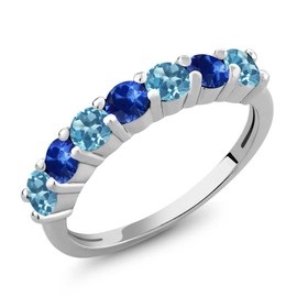 Gem Stone King 925 Sterling Silver Round Swiss Blue Topaz Blue Sapphire Anniversary Ring For Women (1.46 Cttw, Gemstone Birthstone, Size 7)