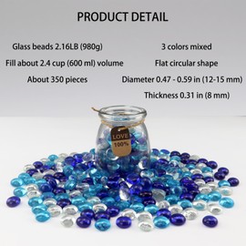 ginojex 2.16LB Mix Colors Glass Beads Vase Filler Aquarium Gravel Decor Flat Glass Marbles Gems Pebbles Fish Tank Rocks Home Decorative Art Craft - 3 Colors Mixed