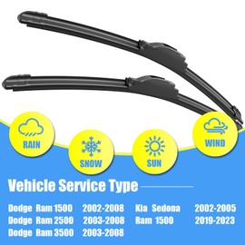 Gavimnal® 24"+24" Silicone Wiper Blades Replacement For Dodge Ram 1500 2002-2008 Ram 2500 2003-2008 Ram 3500 2003-2008 Ram 1500 2019-2023,All-Season Front Windshield Wiper Blades(Set of 2)