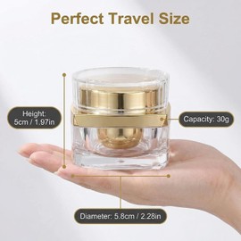 1PCS 30G/1oz Cosmetic Jar Acrylic Cosmetic Bottles With Screw Lid and PP Liner Storage Case Jar Pot Cream Holder for Sample Lotion Essence Emulsion Makeup Face Cream(Clear Golden)