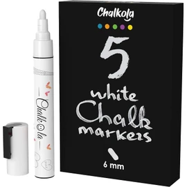Chalkola White Chalk Markers for Blackboard, Chalkboard Sign, Window, Bistro, Car, Glass (5 Pack 6mm) - Liquid Chalkboard Markers Erasable - Paint Chalk Pens Washable Ink Reversible Tip