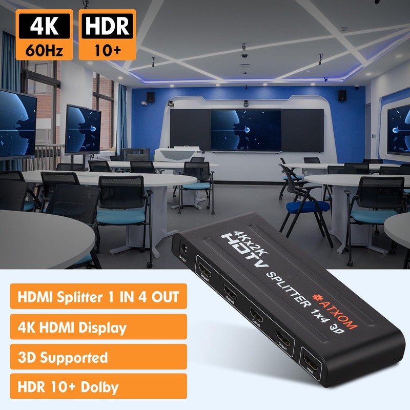 ATXOM HDMI Splitter 1 in 4 Out - 1x4 HDMI