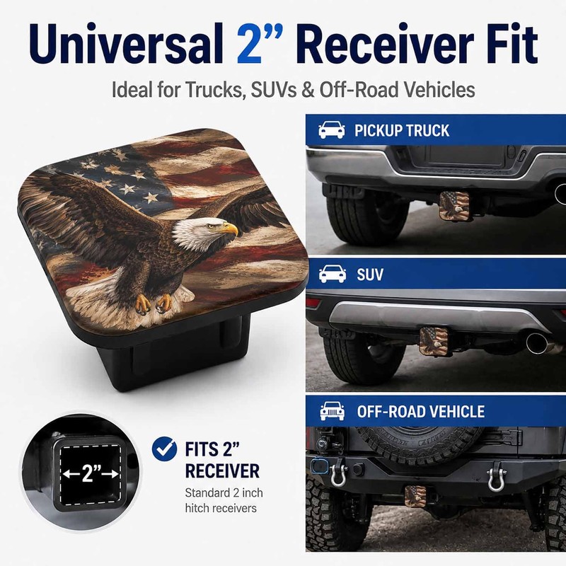 Hitch Cover Receiver Tube Hitch Plug American Flag Bald Eagle