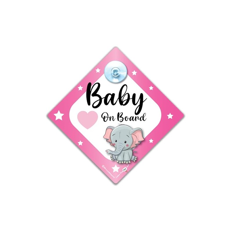 Baby on Board Car Sign with Pink Elephant Baby 14