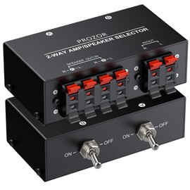 PROZOR Amplifier Speaker Selector Switch - 2(1)-In-1(2)-Out Bi-Directional Switcher Support 150W RMS Per Channel Passive Switcher Selector with On/Off Switches & Spring Clip Terminals for Home Stereos