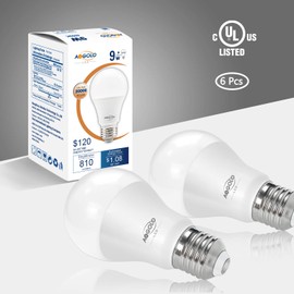 AOGOLO A19 9W LED Light Bulb, 60 Watt Equivalent, 810LM, Daylight White, 4200-Kelvin,Non Dimmable, E26 Medium Screw Base,General Lighting for Home,Office, Standard Replacement, 6 pcs