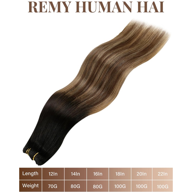 Hetto Weft Hair Extensions Human Hair Ombre Black Sew in