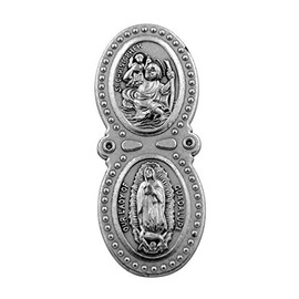 VILLAGE GIFT IMPORTERS 2" Saint Christopher and Holy Subject Visor Clip | 5 Different Clips | Durable Genuine Pewter Metal | Auto Accessories | Christian Automotive (St. Christopher/Guadalupe)