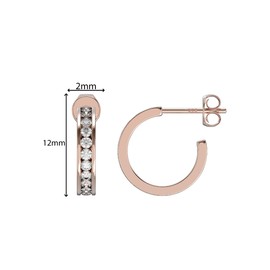Aeon Jewellery Diamante Hoop Earrings | Rose Gold Plated 925 Sterling Silver | AAA Cubic Zirconia | Polishing Cloth Included | 12mm Half Hoop