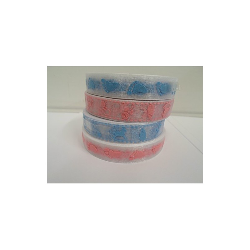 2 metres x 15mm Organza Ribbon White with Pink Baby