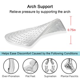 Dr. Foot's Arch Support Plantillas para zapatos para pies planos, inserciones de arco de gel para fascitis plantar, almohadilla adhesiva para aliviar la presión y el dolor de pies, 3 pares, Transparente - Actualizado