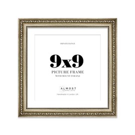 9x9 Champagne Silver Ornate Photo Frame With White Mat For 8x8 Picture, Ready to Hang or Stand, 1 Pack
