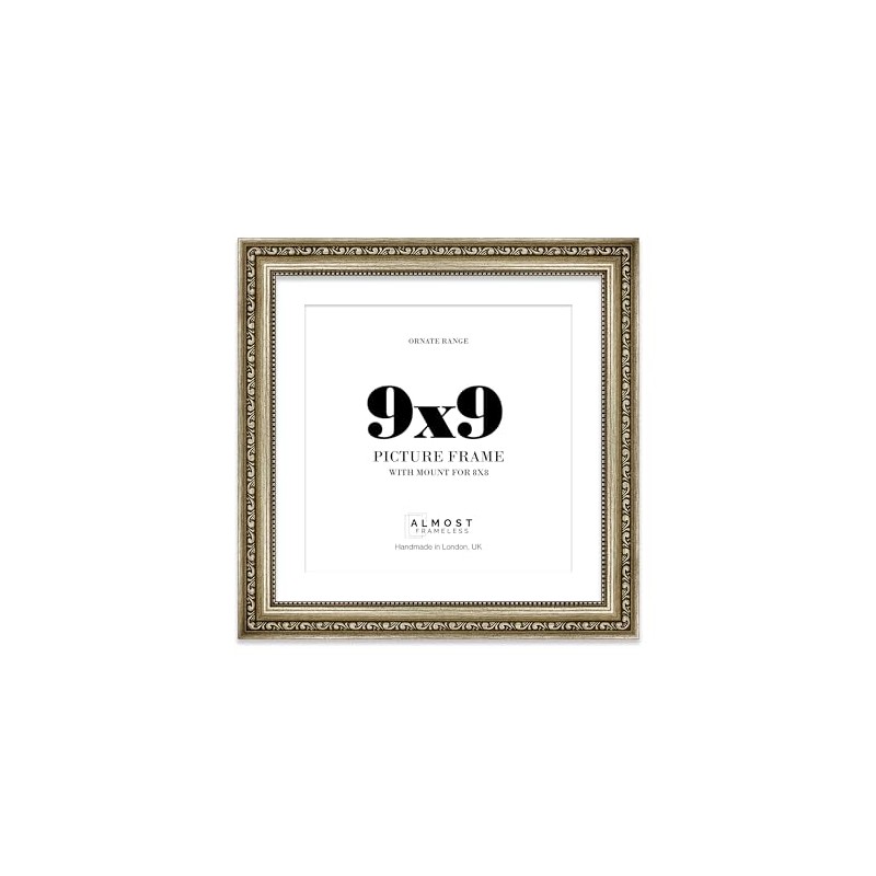 9x9 Champagne Silver Ornate Photo Frame With White Mat For