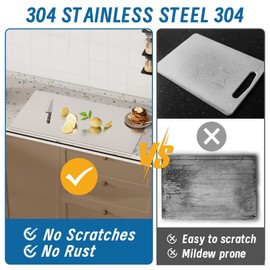 ISXACFF Large Cutting Board with Rolling Pin&Non-Slip Mat 35.4”L x 19.7”W Stainless Steel Cutting Chopping Boards with Lip Heavy Duty Baking Board for Meat Vegetables Fruits Cheese Bread Pastry