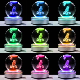 Kertari K9 Crystal Ball Owl Figurine Birthday Present for Men and Women Popular [Genuine] Interior Owl Figurine Stylish Healing Goods Owl Crystal Ball LED Light Base Indirect Lighting Ambiance
