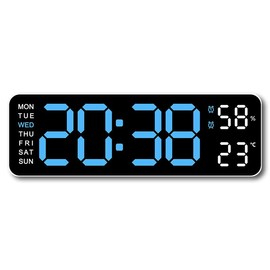 TIMESS Digital Wall Clock: LED large screen, shows temp & humidity, auto photosensitive. Ideal tabletop decor for living & bedrooms，Home Goods Blue - Color: GREEN