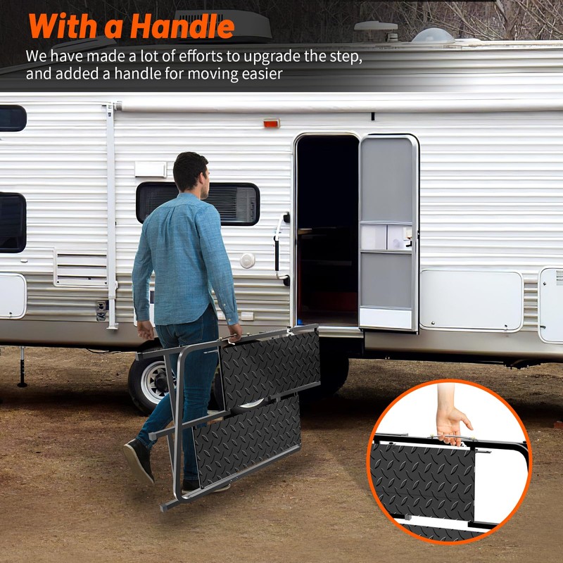 BuyGoe RV Step with Handrail, 2 Steps with Handle RV