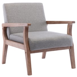 BESTANO Mid Century Modern Accent Chair, Linen Upholstered Living Room Accent Armchair with Wood Frame, Farmhouse Chair for Living Room Bedroom, Gray