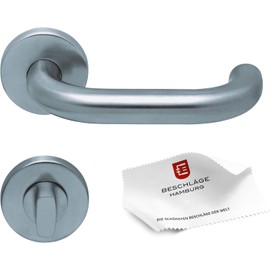 Beschläge Hamburg Door Handles Scoop Shape 1104 - Door Handles for Toilet / Bathroom Doors - Handle Set / Door Handle for Interior Doors, Diameter 54 mm Round in Matte Stainless Steel
