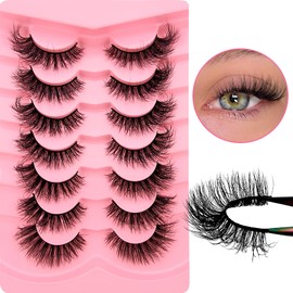 7 Pairs Cat-Eye Lashes Flu-ffy 17mm Fox Eye Lashes Curly Volume Eyelashes Faux Mink Lashes that Look Like Extensions Lashes Wispy False Eyelashes Natural Look(Z12)