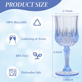 CALBODE Blue Plastic Wine Glasses Set of 12 – 7oz Unbreakable Vintage Drinking Glasses for Parties Reusable & Dishwasher-Safe for Weddings, Bars, and Every Celebration