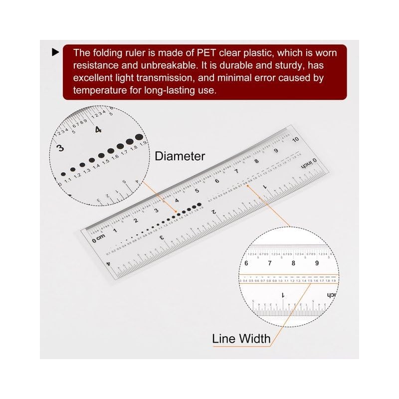 2Pcs White Film Flexible Ruler 4 Inch 0.1mm Scale Plastic