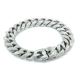 Bling Bling NY ANTI-TRNISH Solid Silver Finish Stainless Steel Heavy 16mm Thick Miami Cuban Link Chain Box Clasp Lock Necklace 20-30 inches Bracelet 8-10 inches