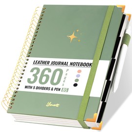 Spiral Notebook Journal 360 Pages Hardcover Leather Lined Journals for Women Men with Pen Large College Ruled Notebooks Spiral Journal for Writing Work School B5, Green