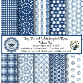 Navy and White Scrapbook Paper: Craft Paper Pad with Pretty Geometric Patterns, Double-Sided Sheets for Papercrafts (Scrapbooks, Junk Journals, ... Art Journals, Cardmaking, DIY Crafts)