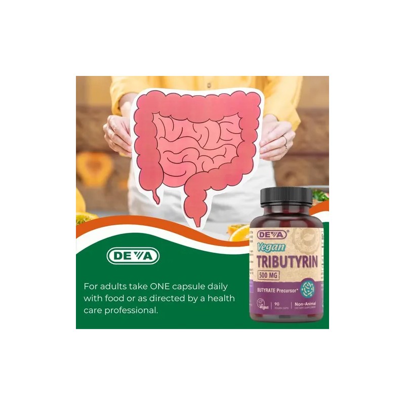Deva Nutrition Vegan Tributyrin Tributirina 500mg 90caps Sabor Sin Sabor