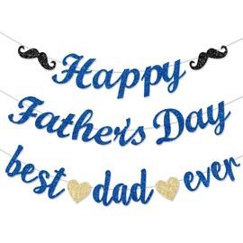 ANFEST Glitter Letter Happy Fathers Day Banner Cardstock 9.8FT Best Dad Ever Flag for Holiday Decorations Happy Pappa Day Garland We Love Daddy Banner Thanks Father Blue Backdrop Bunting Sign Props