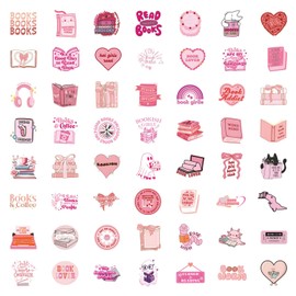 60 Pcs Pink Book Stickers for Kindle, Pink Bookish Kindle Reading Stickers for Books, Water Bottles, Laptops, Book Lover Stickers Accessories Gifts for Kids Teens Adults (Pink60)