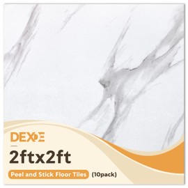 DEXDE Peel and Stick Floor Tile White Marble Waterproof 2FTx2FT 10 PC